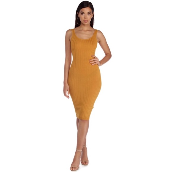 yellow form fitting dress